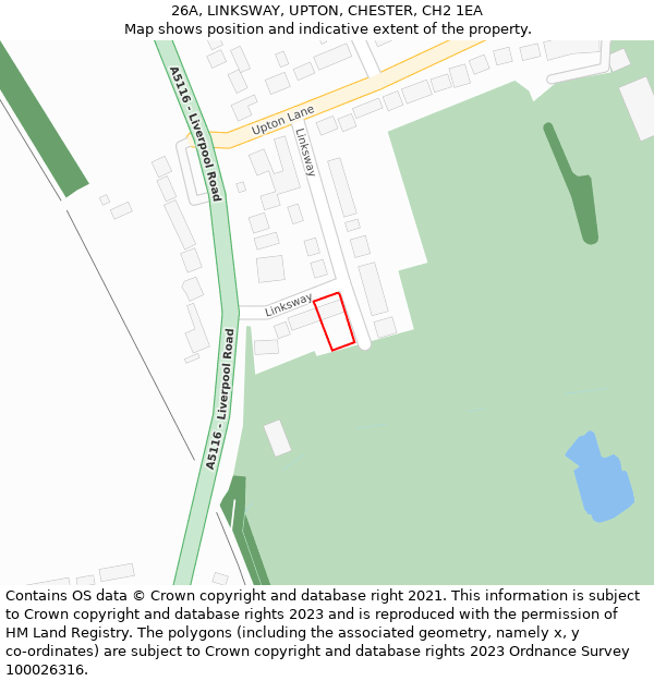 26A, LINKSWAY, UPTON, CHESTER, CH2 1EA: Location map and indicative extent of plot