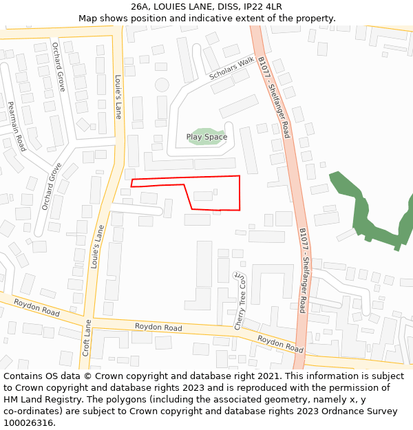 26A, LOUIES LANE, DISS, IP22 4LR: Location map and indicative extent of plot