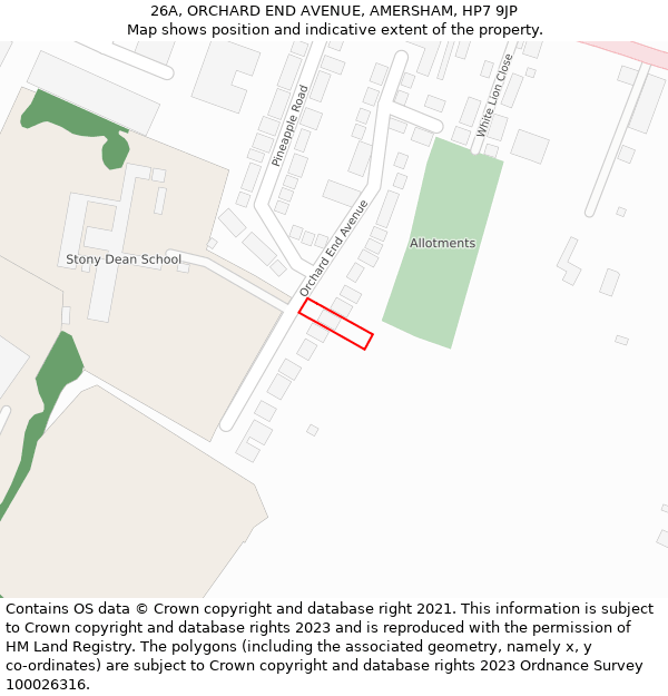 26A, ORCHARD END AVENUE, AMERSHAM, HP7 9JP: Location map and indicative extent of plot