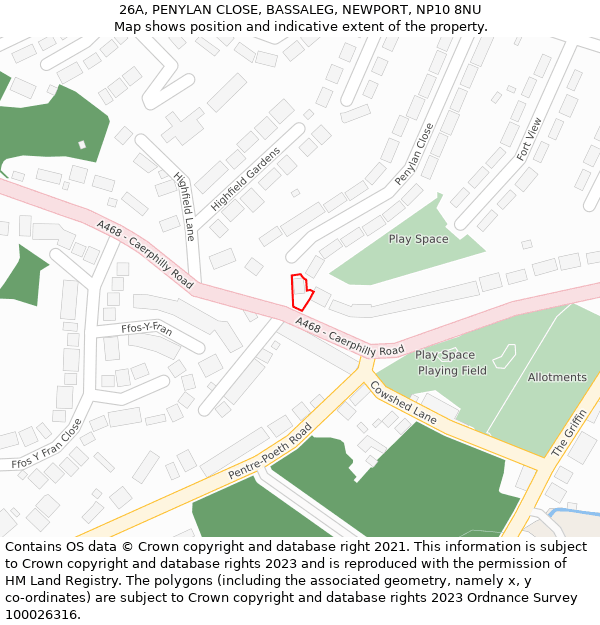 26A, PENYLAN CLOSE, BASSALEG, NEWPORT, NP10 8NU: Location map and indicative extent of plot