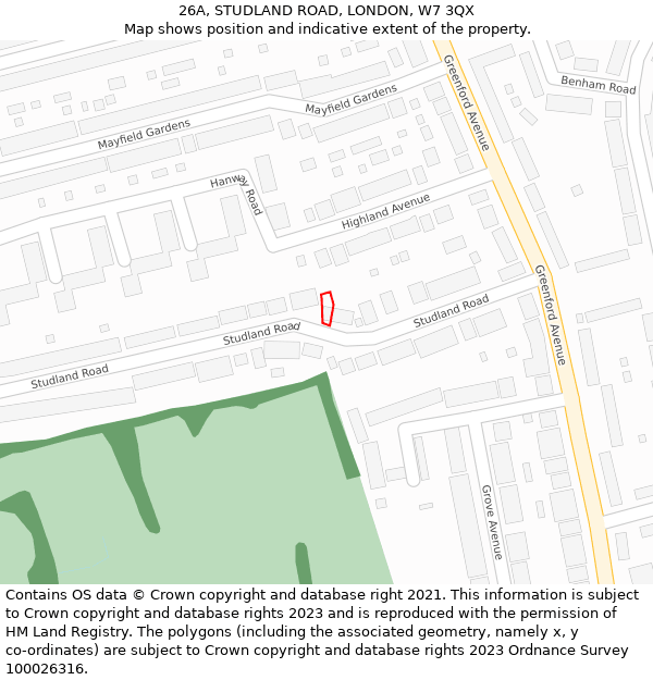 26A, STUDLAND ROAD, LONDON, W7 3QX: Location map and indicative extent of plot