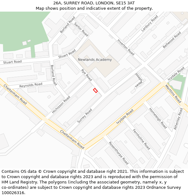 26A, SURREY ROAD, LONDON, SE15 3AT: Location map and indicative extent of plot
