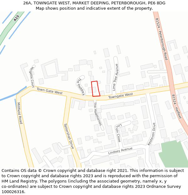 26A, TOWNGATE WEST, MARKET DEEPING, PETERBOROUGH, PE6 8DG: Location map and indicative extent of plot
