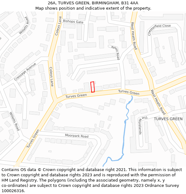 26A, TURVES GREEN, BIRMINGHAM, B31 4AA: Location map and indicative extent of plot