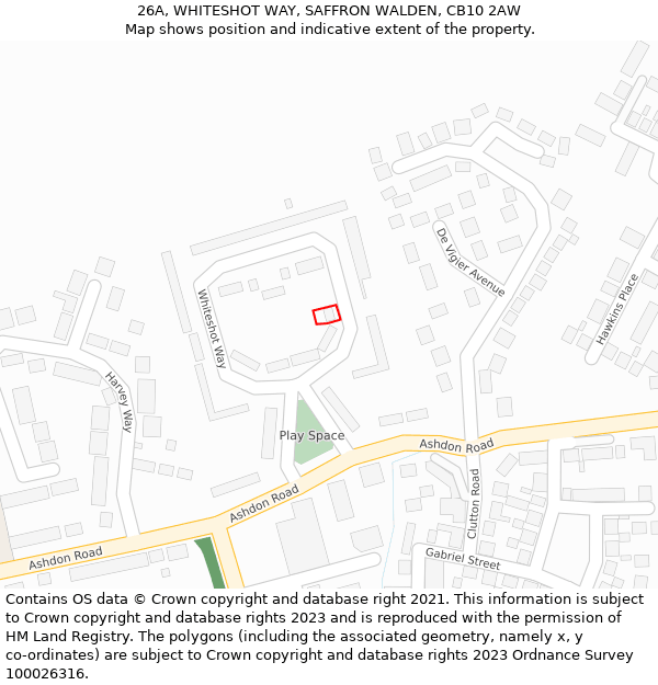 26A, WHITESHOT WAY, SAFFRON WALDEN, CB10 2AW: Location map and indicative extent of plot