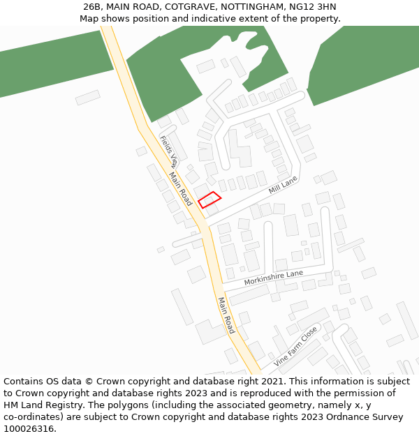 26B, MAIN ROAD, COTGRAVE, NOTTINGHAM, NG12 3HN: Location map and indicative extent of plot