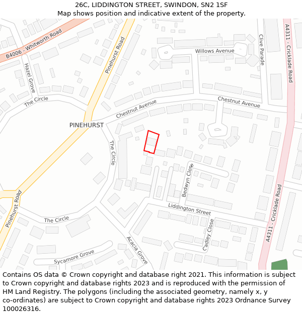 26C, LIDDINGTON STREET, SWINDON, SN2 1SF: Location map and indicative extent of plot