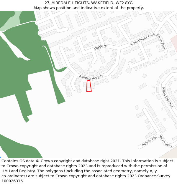 27, AIREDALE HEIGHTS, WAKEFIELD, WF2 8YG: Location map and indicative extent of plot