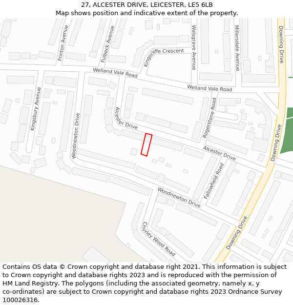 27, ALCESTER DRIVE, LEICESTER, LE5 6LB: Location map and indicative extent of plot