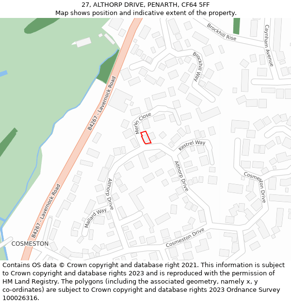 27, ALTHORP DRIVE, PENARTH, CF64 5FF: Location map and indicative extent of plot