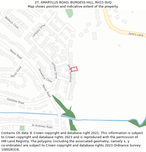 27, AMARYLLIS ROAD, BURGESS HILL, RH15 0UQ: Location map and indicative extent of plot