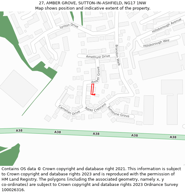 27, AMBER GROVE, SUTTON-IN-ASHFIELD, NG17 1NW: Location map and indicative extent of plot