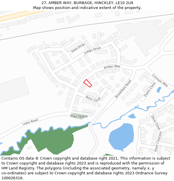 27, AMBER WAY, BURBAGE, HINCKLEY, LE10 2LN: Location map and indicative extent of plot