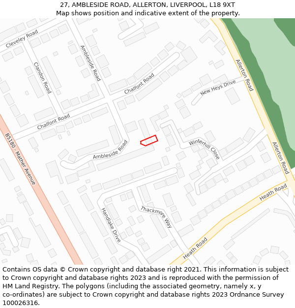 27, AMBLESIDE ROAD, ALLERTON, LIVERPOOL, L18 9XT: Location map and indicative extent of plot