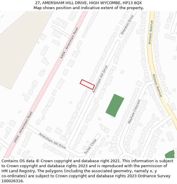 27, AMERSHAM HILL DRIVE, HIGH WYCOMBE, HP13 6QX: Location map and indicative extent of plot