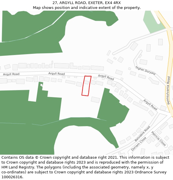 27, ARGYLL ROAD, EXETER, EX4 4RX: Location map and indicative extent of plot