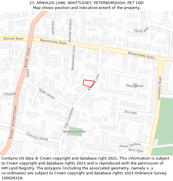 27, ARNOLDS LANE, WHITTLESEY, PETERBOROUGH, PE7 1QD: Location map and indicative extent of plot