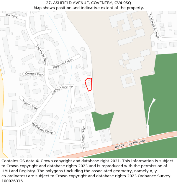 27, ASHFIELD AVENUE, COVENTRY, CV4 9SQ: Location map and indicative extent of plot