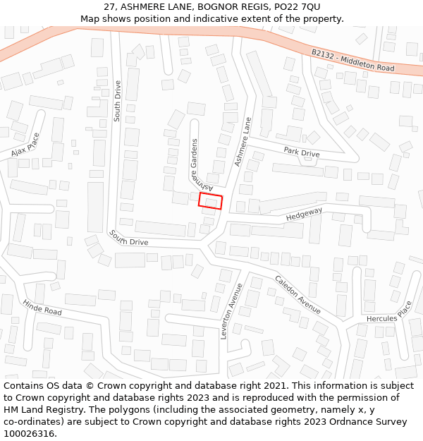 27, ASHMERE LANE, BOGNOR REGIS, PO22 7QU: Location map and indicative extent of plot