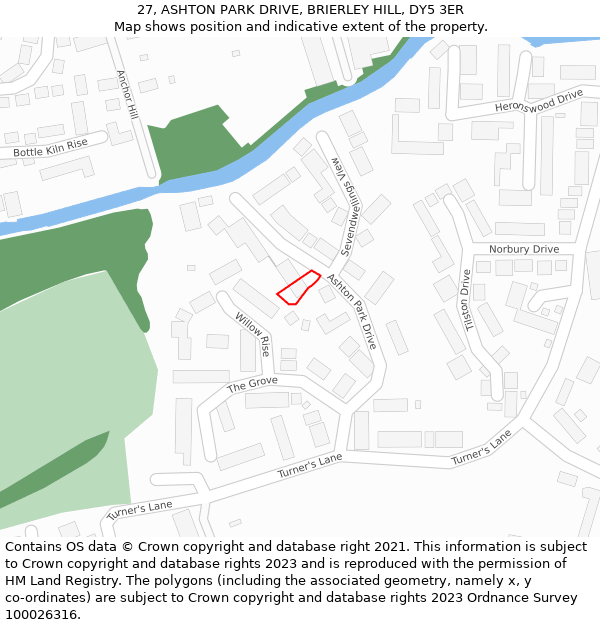 27, ASHTON PARK DRIVE, BRIERLEY HILL, DY5 3ER: Location map and indicative extent of plot