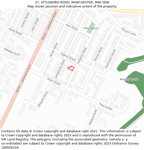 27, ATTLEBORO ROAD, MANCHESTER, M40 5EW: Location map and indicative extent of plot