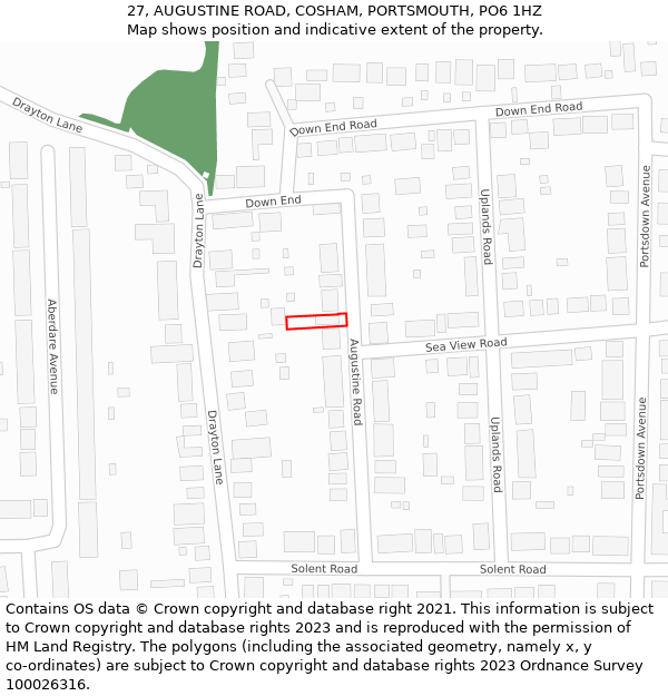 27, AUGUSTINE ROAD, COSHAM, PORTSMOUTH, PO6 1HZ: Location map and indicative extent of plot