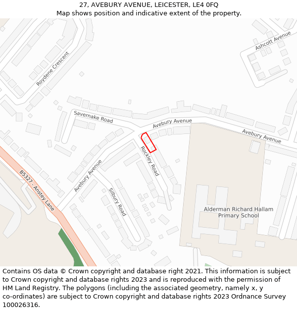 27, AVEBURY AVENUE, LEICESTER, LE4 0FQ: Location map and indicative extent of plot