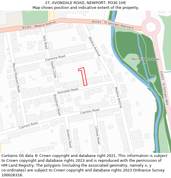 27, AVONDALE ROAD, NEWPORT, PO30 1HE: Location map and indicative extent of plot