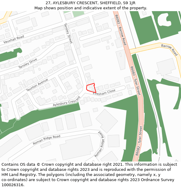 27, AYLESBURY CRESCENT, SHEFFIELD, S9 1JR: Location map and indicative extent of plot