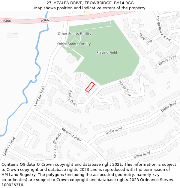 27, AZALEA DRIVE, TROWBRIDGE, BA14 9GG: Location map and indicative extent of plot