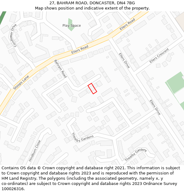 27, BAHRAM ROAD, DONCASTER, DN4 7BG: Location map and indicative extent of plot