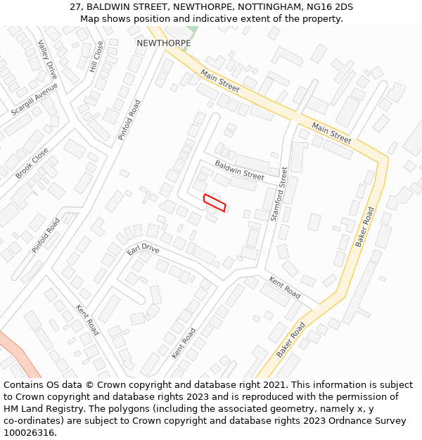 27, BALDWIN STREET, NEWTHORPE, NOTTINGHAM, NG16 2DS: Location map and indicative extent of plot