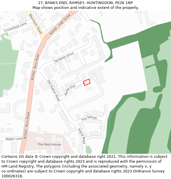 27, BANKS END, RAMSEY, HUNTINGDON, PE26 1NP: Location map and indicative extent of plot