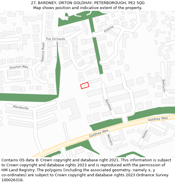 27, BARDNEY, ORTON GOLDHAY, PETERBOROUGH, PE2 5QG: Location map and indicative extent of plot