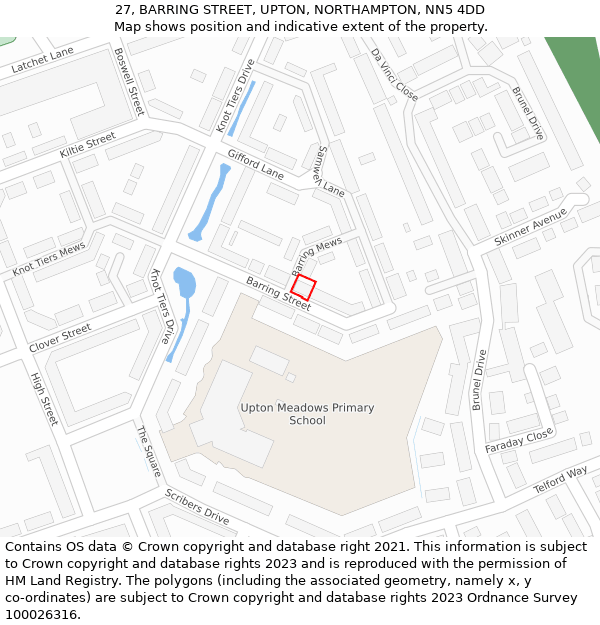 27, BARRING STREET, UPTON, NORTHAMPTON, NN5 4DD: Location map and indicative extent of plot