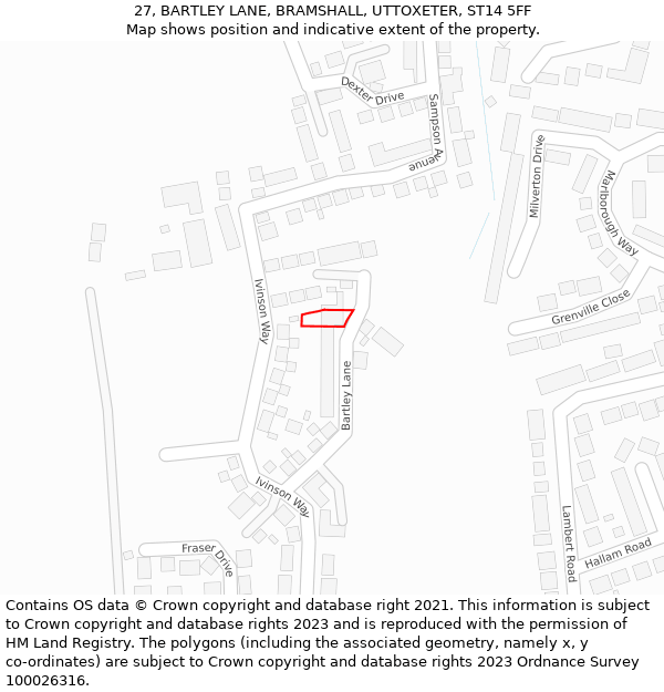 27, BARTLEY LANE, BRAMSHALL, UTTOXETER, ST14 5FF: Location map and indicative extent of plot