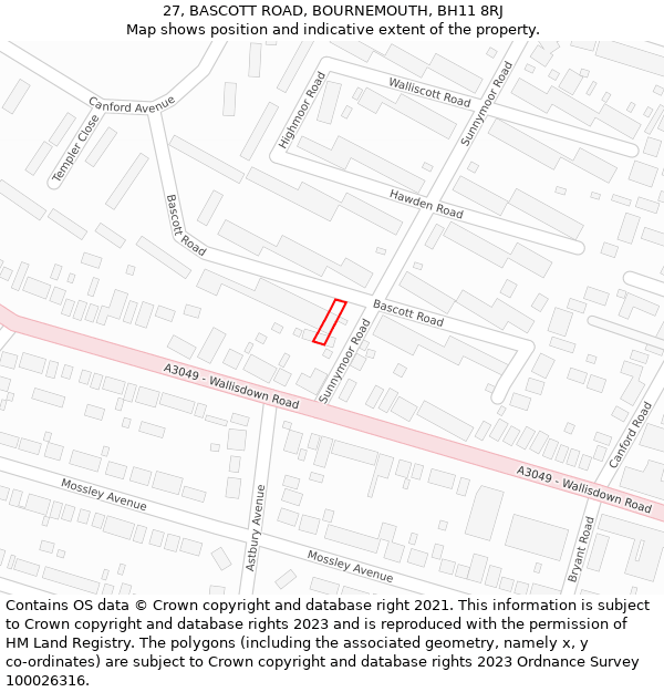 27, BASCOTT ROAD, BOURNEMOUTH, BH11 8RJ: Location map and indicative extent of plot