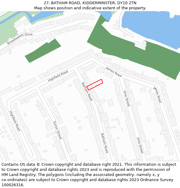 27, BATHAM ROAD, KIDDERMINSTER, DY10 2TN: Location map and indicative extent of plot