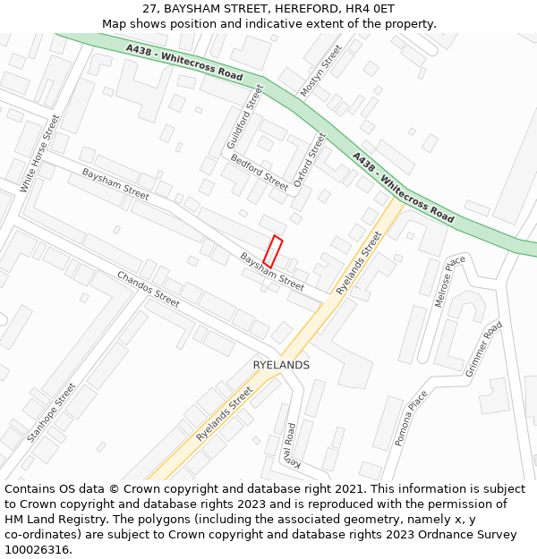 27, BAYSHAM STREET, HEREFORD, HR4 0ET: Location map and indicative extent of plot