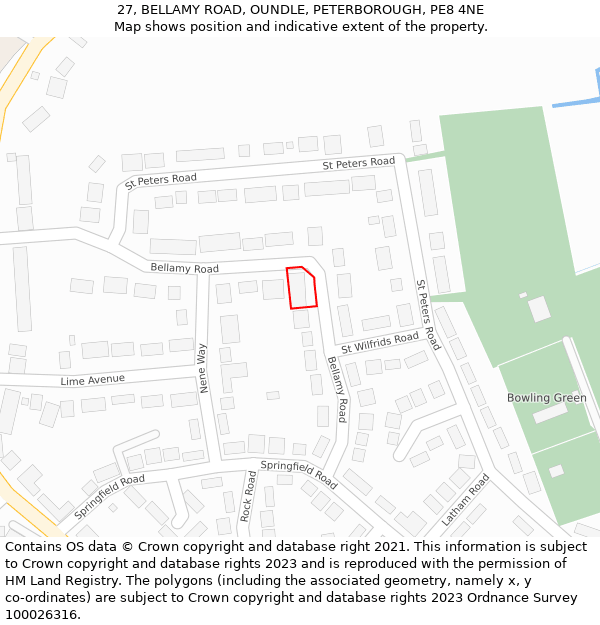 27, BELLAMY ROAD, OUNDLE, PETERBOROUGH, PE8 4NE: Location map and indicative extent of plot