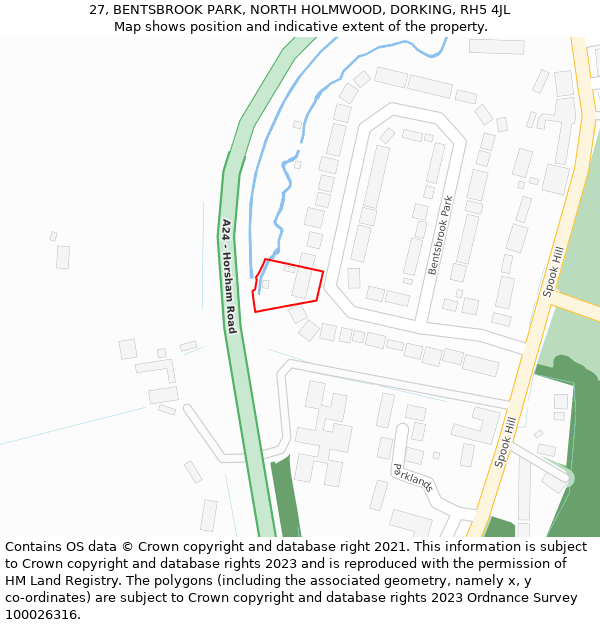 27, BENTSBROOK PARK, NORTH HOLMWOOD, DORKING, RH5 4JL: Location map and indicative extent of plot