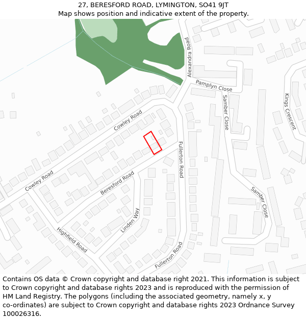 27, BERESFORD ROAD, LYMINGTON, SO41 9JT: Location map and indicative extent of plot