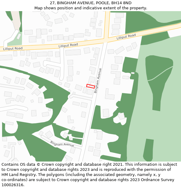 27, BINGHAM AVENUE, POOLE, BH14 8ND: Location map and indicative extent of plot