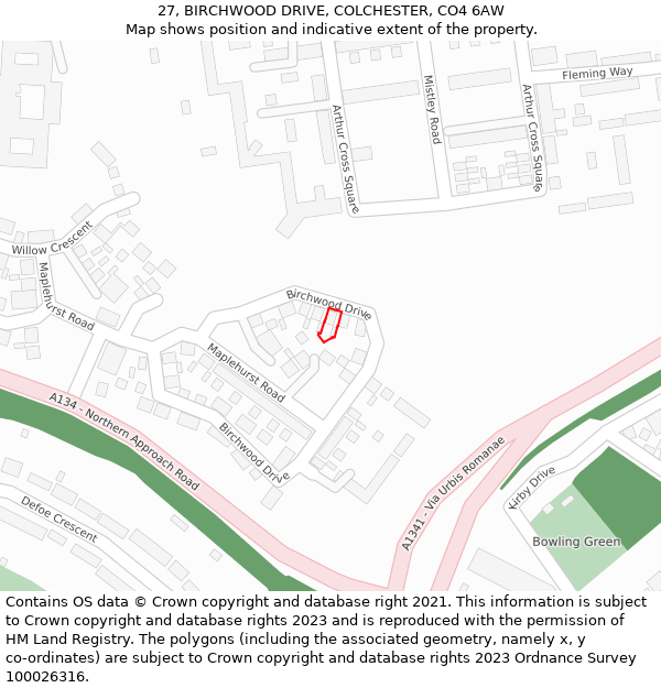 27, BIRCHWOOD DRIVE, COLCHESTER, CO4 6AW: Location map and indicative extent of plot