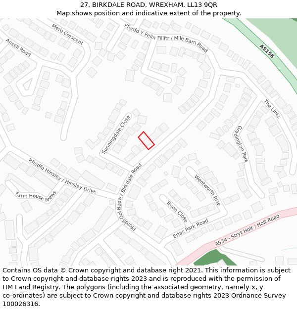 27, BIRKDALE ROAD, WREXHAM, LL13 9QR: Location map and indicative extent of plot