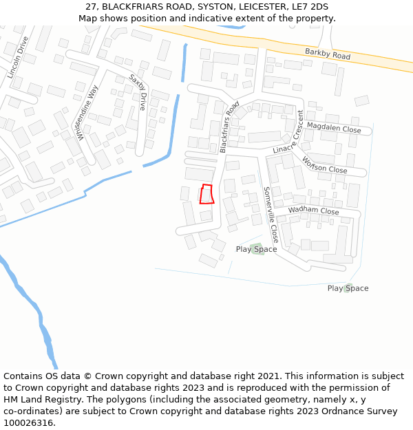 27, BLACKFRIARS ROAD, SYSTON, LEICESTER, LE7 2DS: Location map and indicative extent of plot