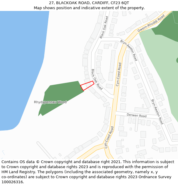 27, BLACKOAK ROAD, CARDIFF, CF23 6QT: Location map and indicative extent of plot