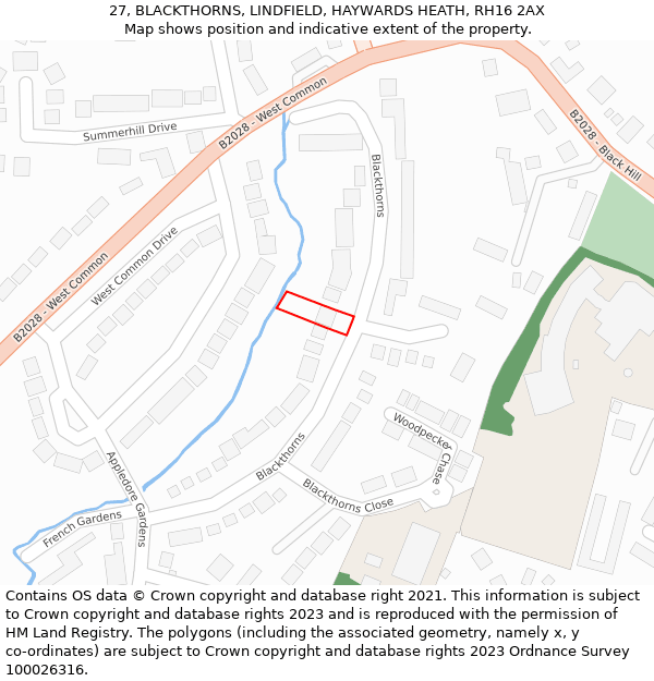 27, BLACKTHORNS, LINDFIELD, HAYWARDS HEATH, RH16 2AX: Location map and indicative extent of plot