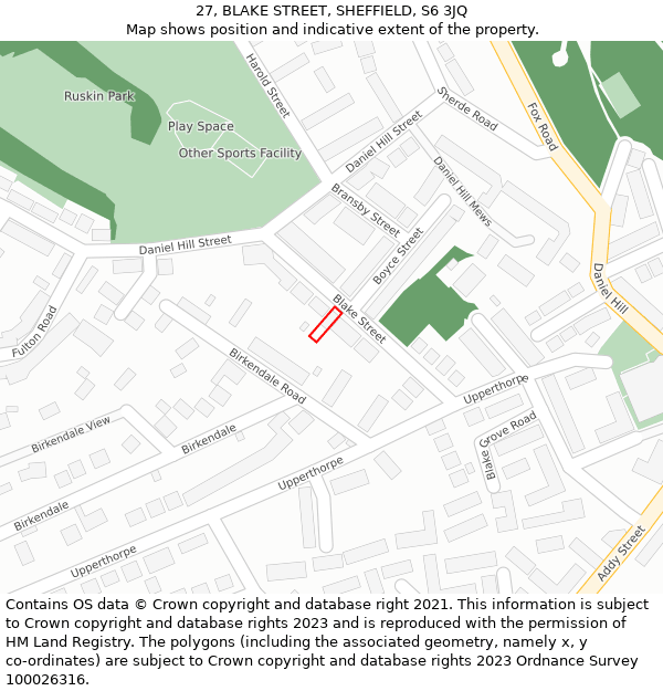 27, BLAKE STREET, SHEFFIELD, S6 3JQ: Location map and indicative extent of plot