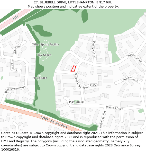 27, BLUEBELL DRIVE, LITTLEHAMPTON, BN17 6UL: Location map and indicative extent of plot